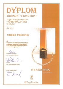 Nagroda Targi Toruńskie Grand Prix Konserwacje 2008 dla cegieł ręcznie produkowanych w Cegielni Trojanowscy