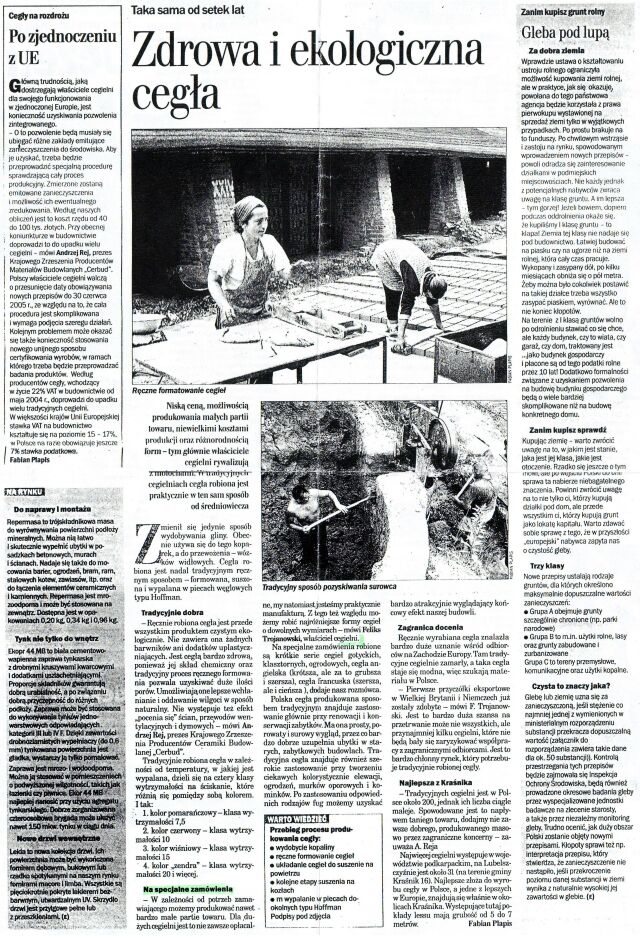 dziennik wschodni sierpień 2003 ekologiczna zdrowa manufaktura ręcznie robiona cegła płytka dekoracyjna