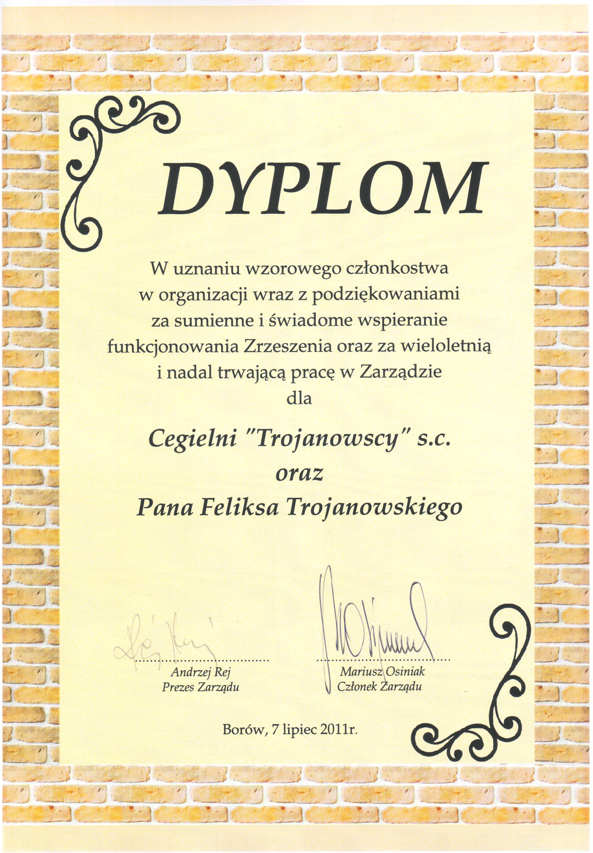 Cegielnia Trojanowscy otrzymała dyplom od zrzeszenia CERBUD